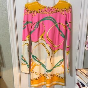 JB by Julie Brown Equestrian Chain Pink and Yellow Long Sleeve Dress